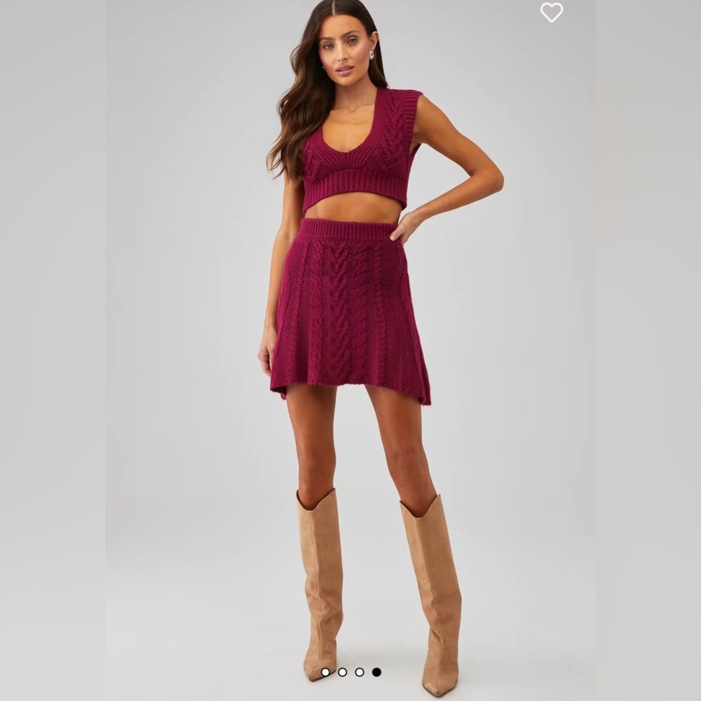 FOR LOVE & LEMONS - LAYTON RED SWEATER CABLE KNIT MINI SKIRT NWT